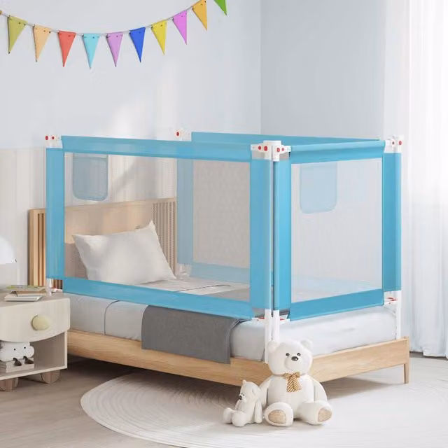 Barandilla de seguridad extensible para cama infantil vidaXL, azul, tela y metal, An: 150 cm, Al: 25 cm