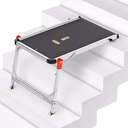 Plataforma de trabajo Hailo TP1 para escaleras domésticas en color plata con capacidad de carga de 150 kg, An: 90 cm, P: 57 cm