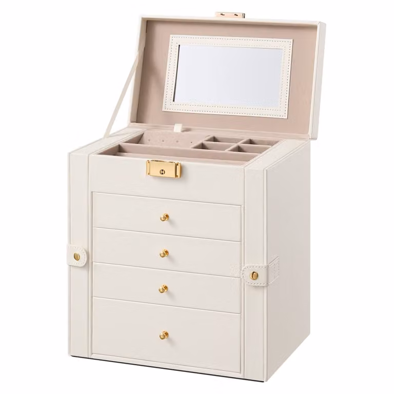 Caja joyero Songmics de 5 niveles con espejo y cerradura en color blanco