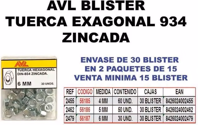 Tuerca hexagonal Mibricotienda Din 934 cincada de acero color plata M-5