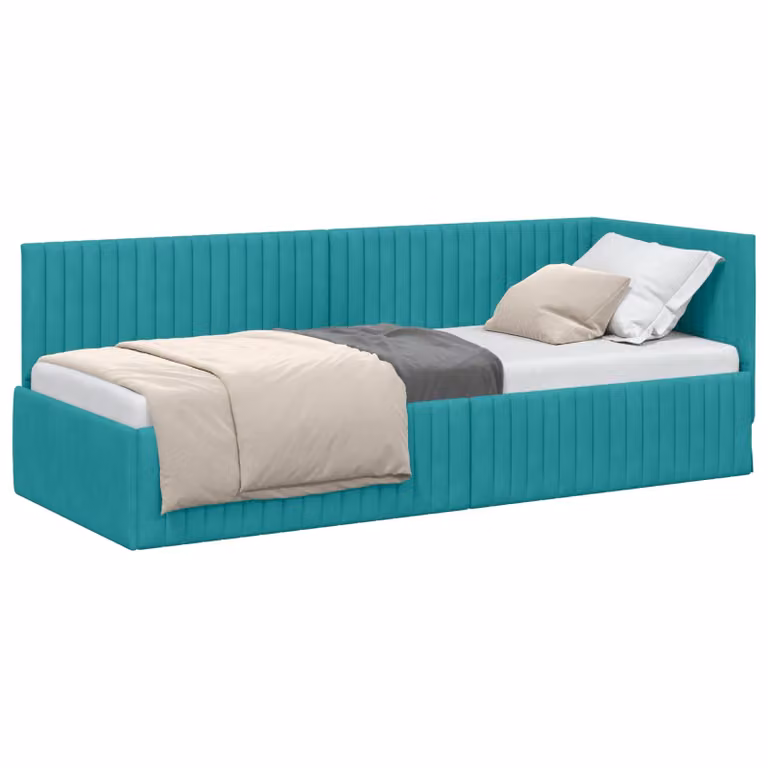 Estructura de cama en esquina vidaXL tapizada en terciopelo color turquesa de 80 x 200 cm