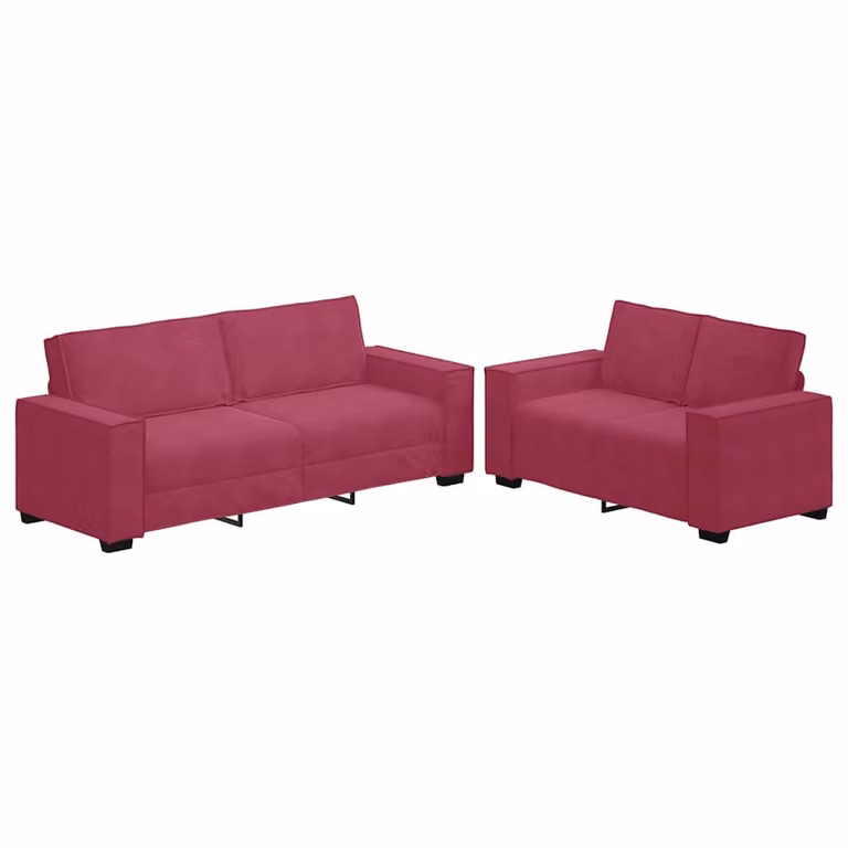 Juego de sofás de 2 piezas vidaXL tapizados en terciopelo rojo con cojines para salón o despacho