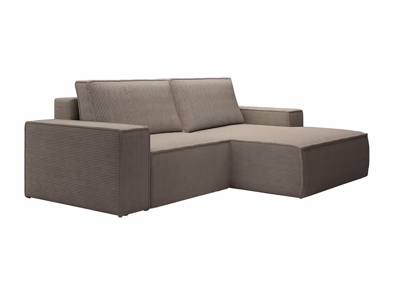 Sofá rinconera derecha Amelia en pana color topo con función de cama y fundas extraíbles An/P/Al: 240 x 167 x 85 cm