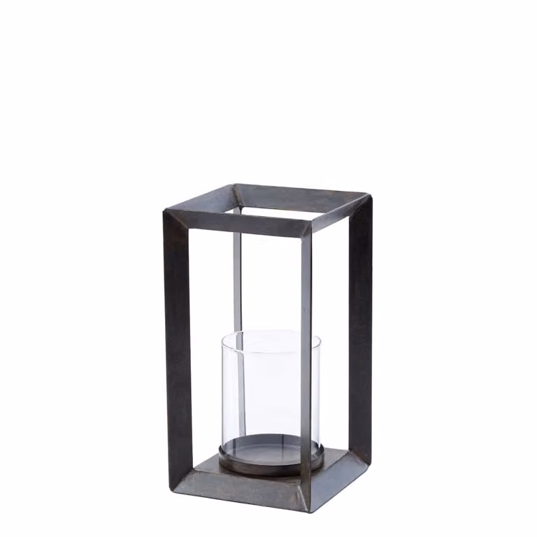 Farol de mesa moderno Sia Deco en metal negro y cristal transparente An/P/Al: 18 x 18 x 31,6 cm