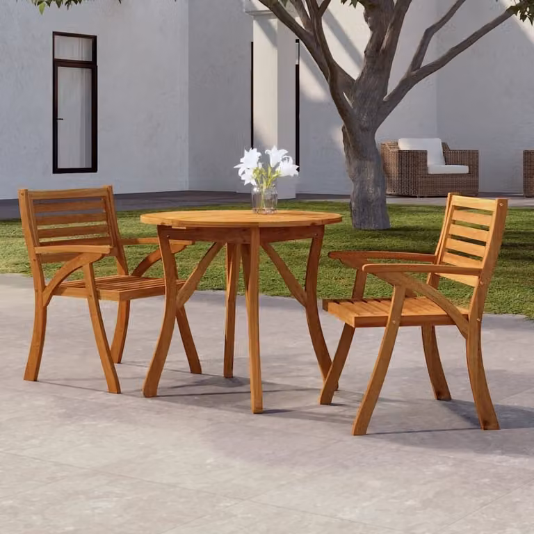 Mesa de jardín Syfax de madera de acacia con tapa abatible, color marrón, Diámetro: 85 cm, Altura: 75 cm