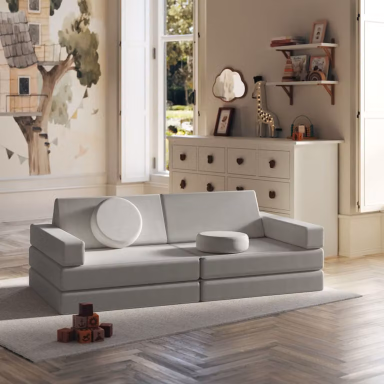 Sofá de juegos Lilly de TecTake, 8 piezas, gris, con función de cama y fundas extraíbles