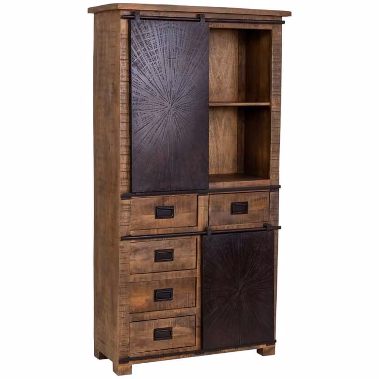 Armario de estilo industrial Wanderlust deco fabricado en madera de mango y hierro con puertas correderas, color marrón y negro, An/P/Al: 100 x 42 x 190 cm