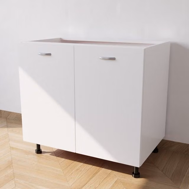 Base para fregadero Alfredo Calandrelli con 2 puertas, color blanco mate, An: 90 cm, P: 55 cm, Al: 72 cm (patas de 10 cm)