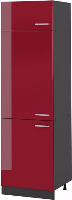Armario alto de cocina Vicco R-Line con puertas batientes en rojo de alto brillo y antracita, An: 60 cm, Al: 206,8 cm, P: 57,2 cm