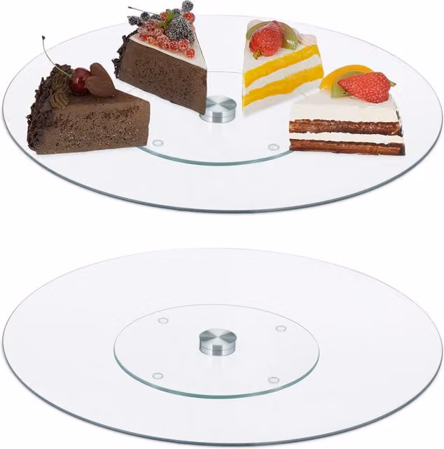 Set de 2 platos giratorios para tartas Relaxdays de cristal transparente y acero inoxidable, Diámetro: 30 cm