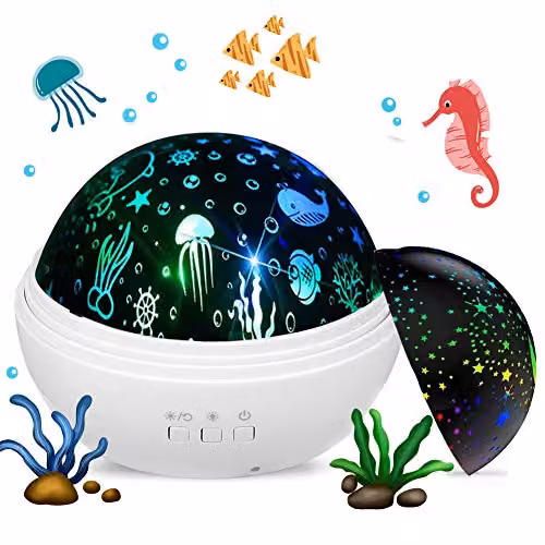 Proyector de luz nocturna Swhily con rotación de 360 grados para niños, diseño de estrellas y océano, color blanco