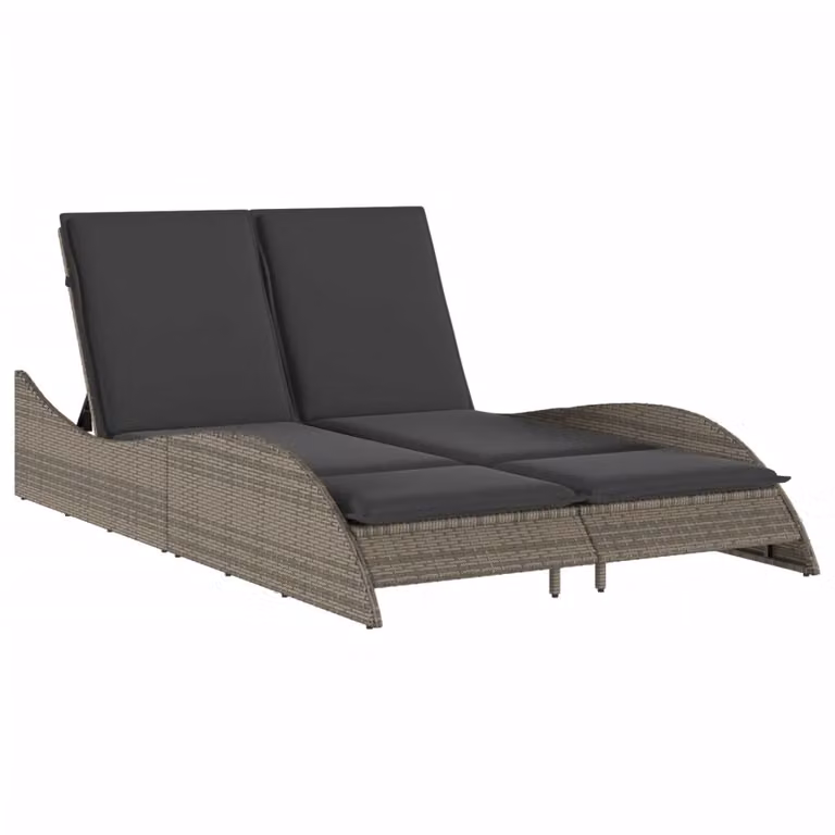 Tumbona Syfax de ratán sintético y metal con cojines resistentes a la intemperie en color gris, An/P/Al: 205 x 114 x 73 cm