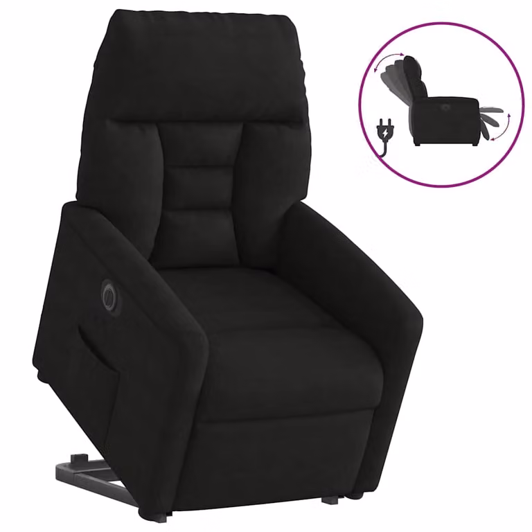 Sillón eléctrico reclinable y elevable vidaXL en microfibra negra para mayores con reposabrazos
