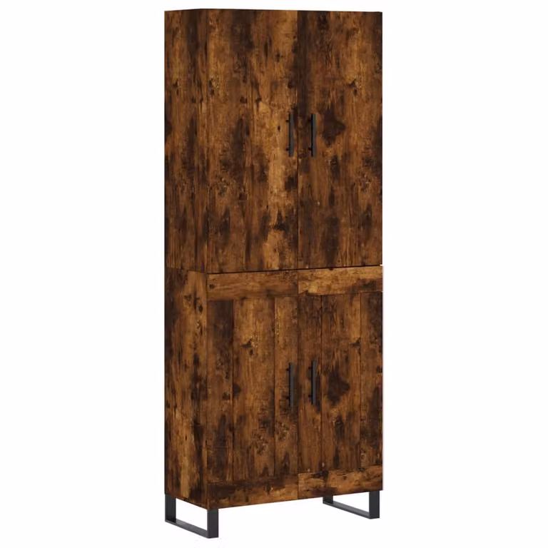 Aparador alto vidaXL de madera y metal en color roble ahumado, diseño moderno con puertas batientes y estantes internos, An/P/Al: 69,5 x 34 x 180 cm
