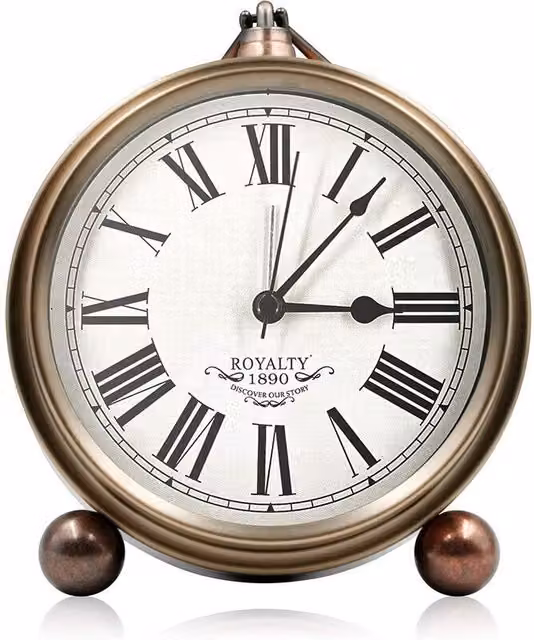 Reloj Despertador Analógico Elle Vintage de Metal con Esfera Redonda y Función Silenciosa en Color Bronce y Amarillo