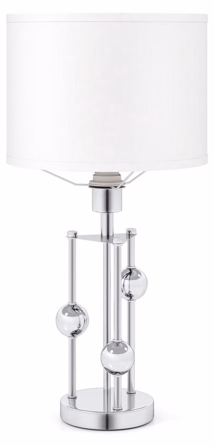 Lámpara de mesa Northix moderna con pantalla de tela blanca y base de metal plateado para dormitorio o salón, casquillo E27, Altura: 30 cm