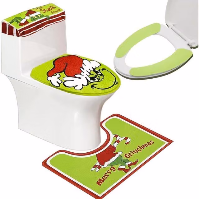 Juego de decoración de baño de 4 piezas de El Grinch de XISRENS en color verde y poliéster