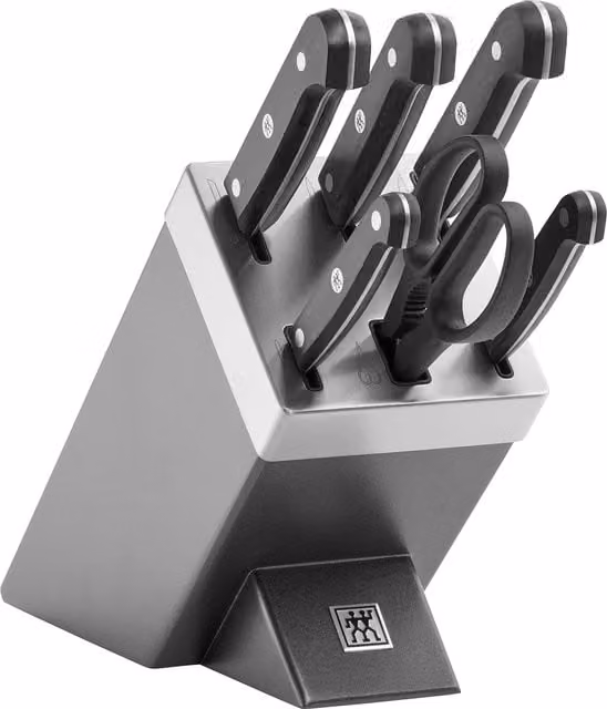 Set de cuchillos con bloque autoafilante de 7 piezas Zwilling Gourmet en color negro