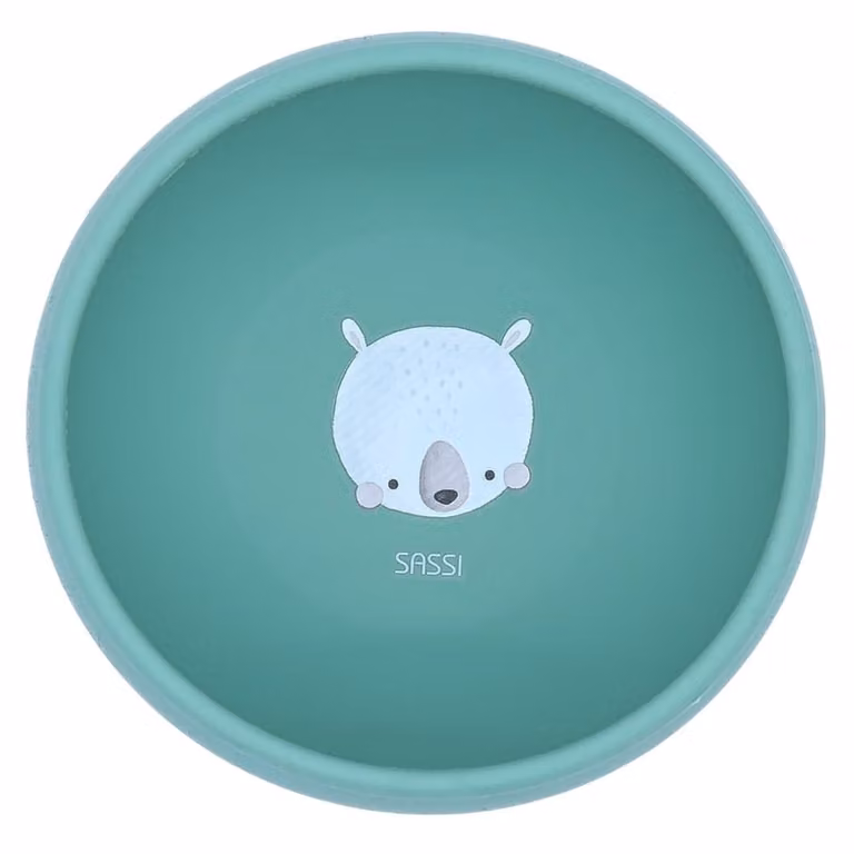 Cuenco de silicona con ventosa Sassi Junior para niños, libre de BPA, disponible en naranja, rosa, verde y beige