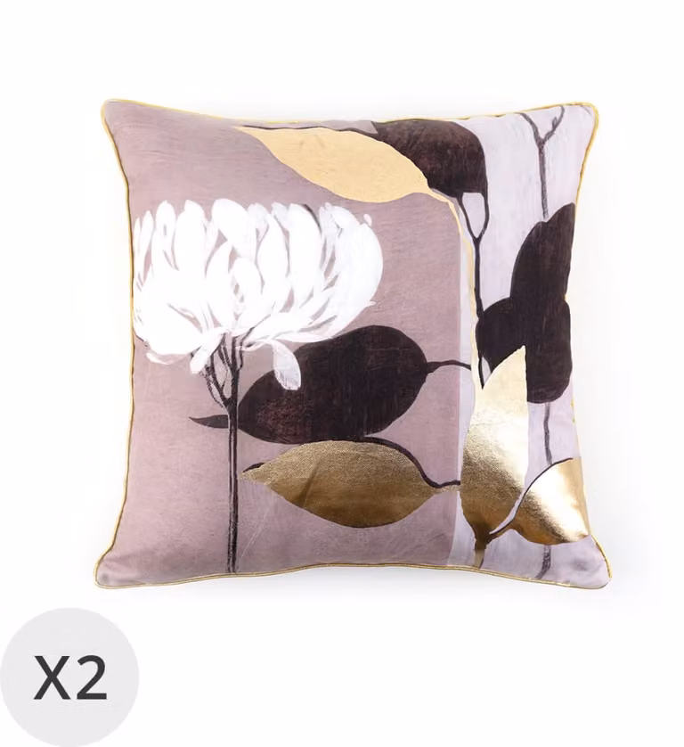Set de 2 cojines florales Peonía de MOYCOR, diseño multicolor y dorado, An/An/Al: 45 x 45 x 45 cm