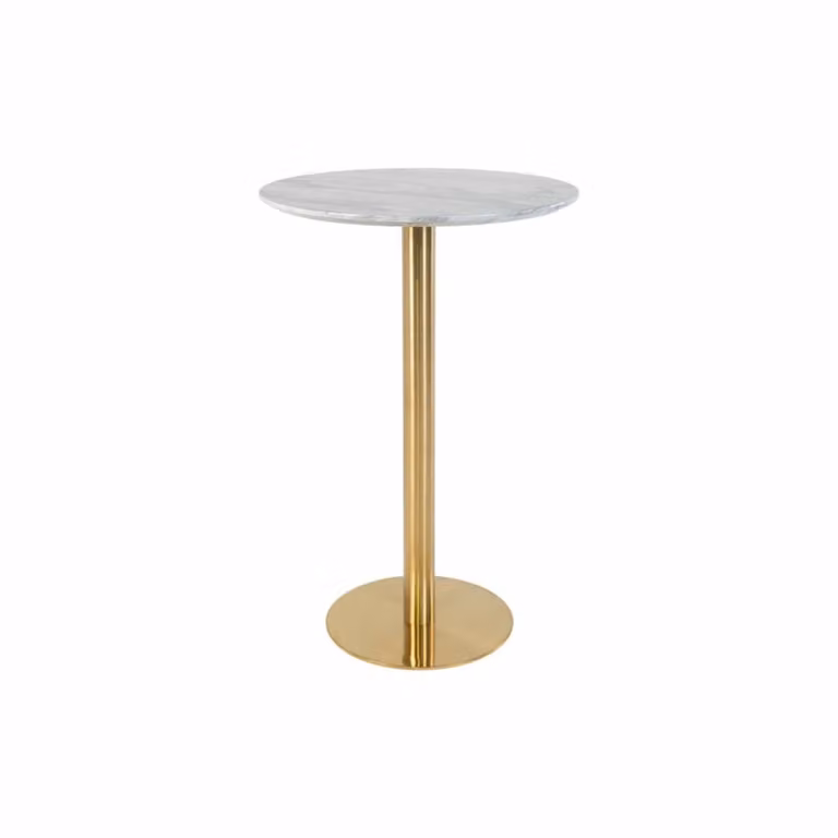 Mesa de bar moderna MOLOO con mármol y metal en colores beige y blanco, An/P/Al: 70 x 70 x 105 cm