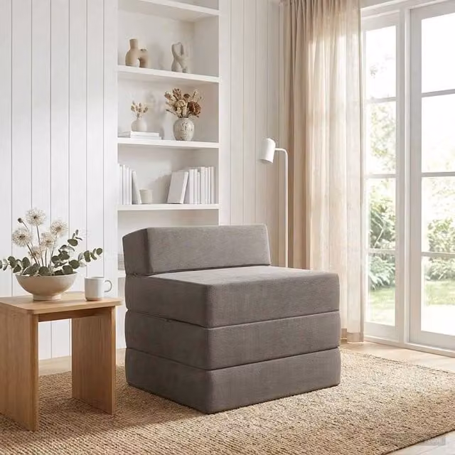 Sofá cama plegable de pana vidaXL en gris, An/P/Al: 200 x 70 x 15 cm