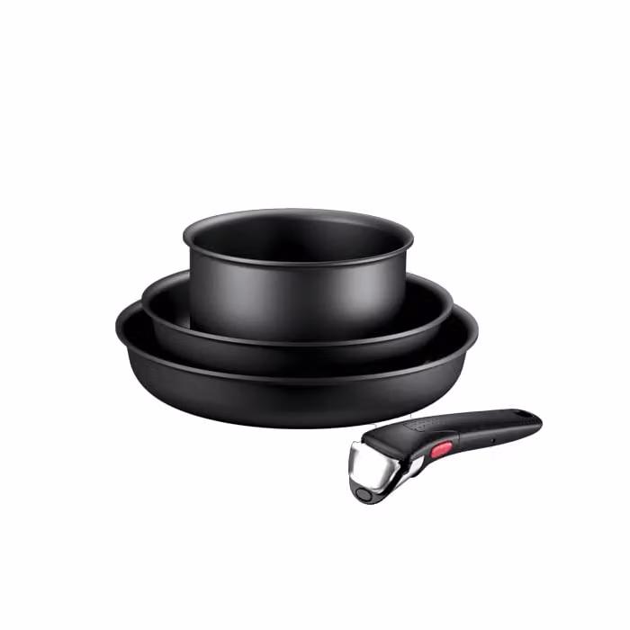 Set de sartenes y cazo Tefal Ingenio Jordi Cruz con mango extraíble, antiadherente y apilable, color negro, apto para inducción