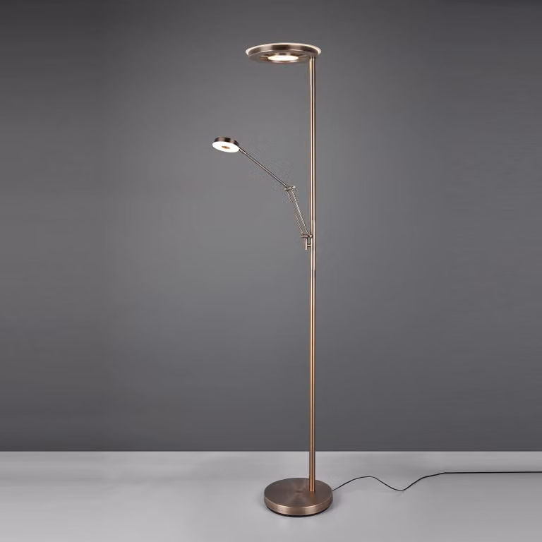 Lámpara de pie LED Barrie de Trio Leuchten, atenuable, en color bronce y latón viejo para salón o comedor