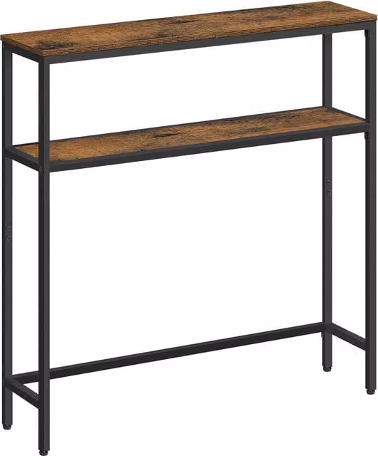 Mesa de consola moderna VASAGLE con 2 estantes, color marrón y negro, An/P/Al: 80 x 20 x 80 cm