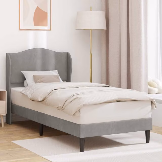 Estructura de cama tapizada Maison Exclusive en terciopelo gris claro de 90 x 190 cm