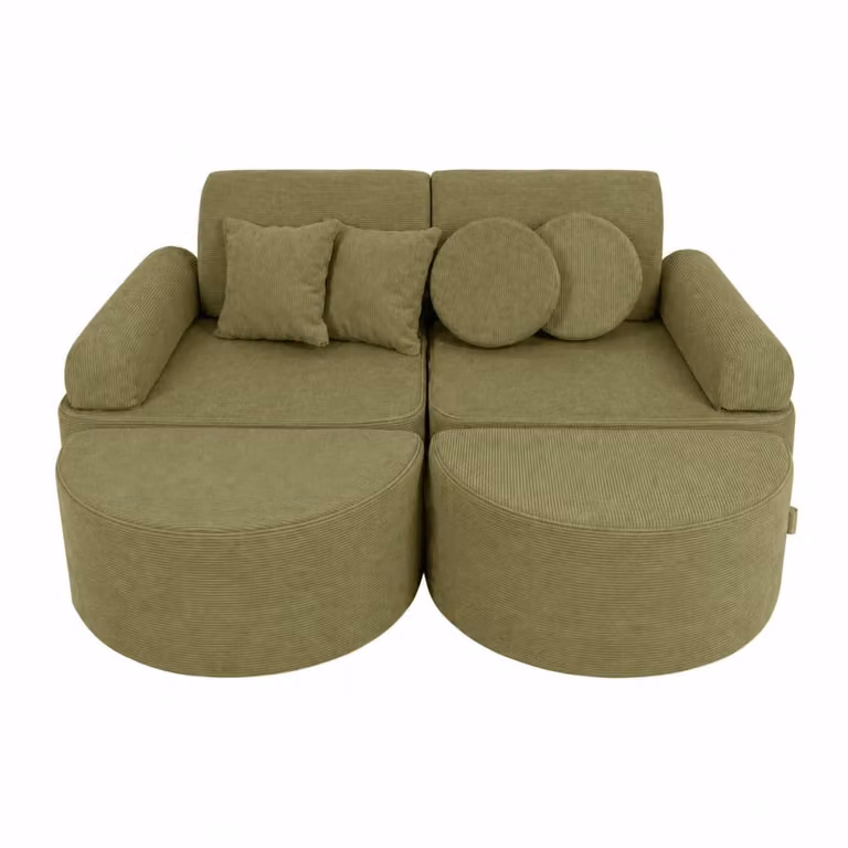 Sofá infantil modular MeowBaby de 12 módulos en pana fina color caqui con función de cama y fundas extraíbles An: 120 cm