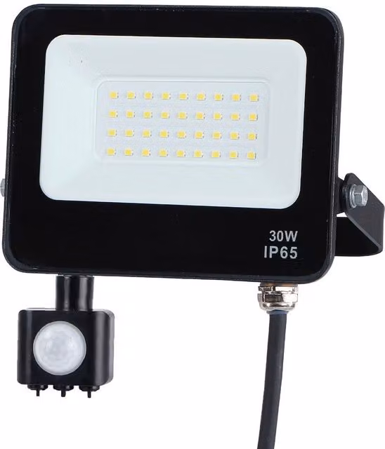 Foco proyector LED EKO-LIGHT de 30W con sensor de movimiento, 2700 lúmenes y luz neutra 4000K, color negro e IP65