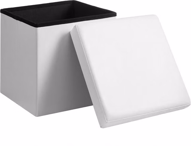 Banqueta plegable SONGMICS con compartimento de almacenaje en cuero de imitación blanco, An/P/Al: 38 x 38 x 38 cm