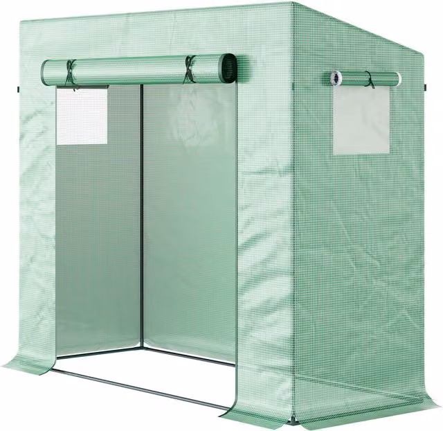 Invernadero NORTHIX verde con puerta enrollable y film de PE resistente al invierno, An/P/Al: 200 x 76 x 168 cm
