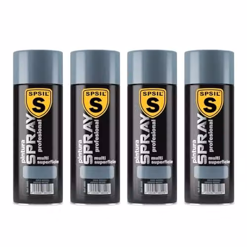 Pack de 4 unidades de Pintura Spray SPSIL Gris Medio Brillante de 400 ml con secado rápido para metal, madera y plástico