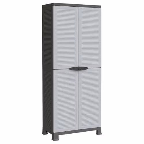 Armario de almacenamiento compacto Helloshop26 de plástico con puertas batientes y estantes internos, color gris, An: 68 cm, P: 39 cm, Al: 171,5 cm