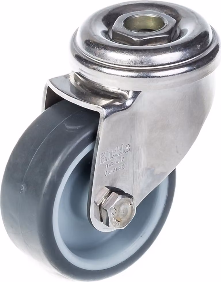 Rueda giratoria Parnells de acero inoxidable con banda de goma gris de 50 mm y capacidad de carga de 40 kg