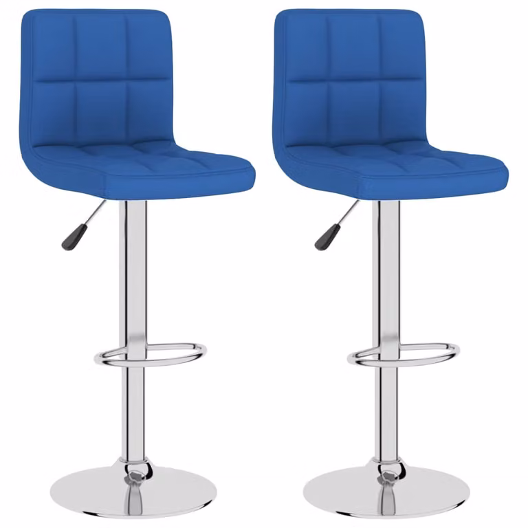 Set de 2 taburetes Syfax para cocina y comedor en tela azul y estructura de metal
