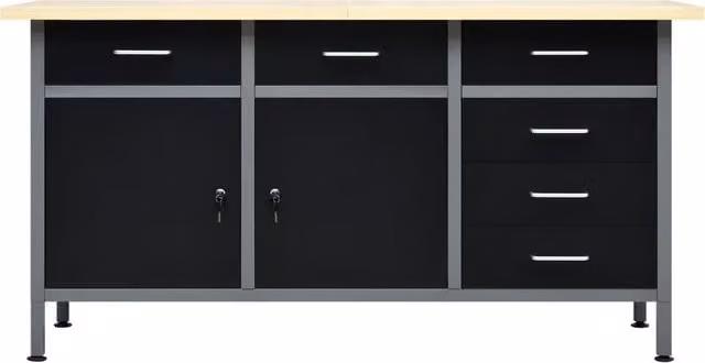 Mesa de trabajo para bricolaje Helloshop26 con altura ajustable en acero y madera, color negro y gris, An/P/Al: 160 x 60 x 85 cm