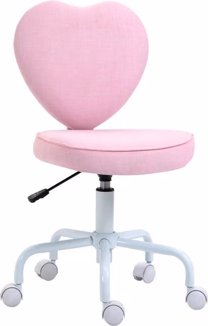 Silla giratoria infantil HOMCOM con diseño de corazón en lino rosa y altura ajustable An/P/Al: 40 x 50 x 79-89 cm
