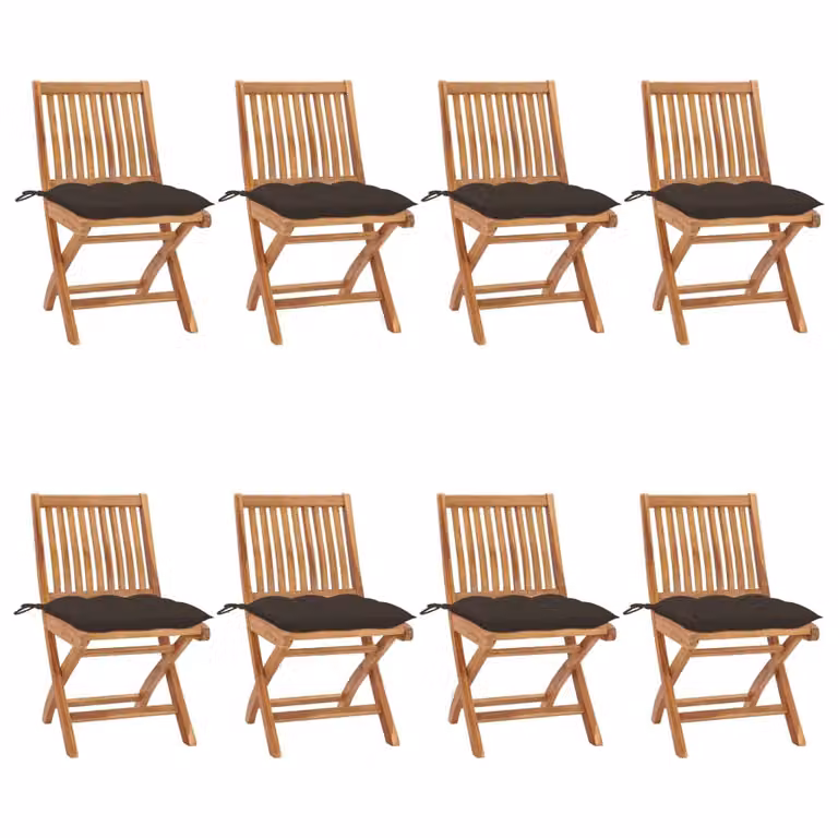 Set de 8 sillas de jardín plegables Syfax de madera de teca con cojines de tela resistente a los rayos UV