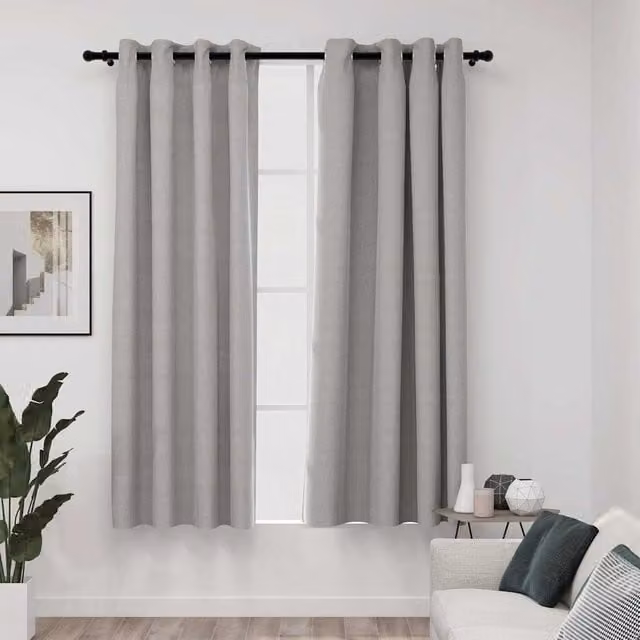 Cortinas opacas con ojales estilo lino vidaXL de 2 piezas en color gris, An/Al: 140 x 175 cm