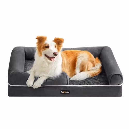 Cama ortopédica para perros FEANDREA en terciopelo gris con bordes elevados y funda lavable An/P/Al: 91 x 63 x 18 cm