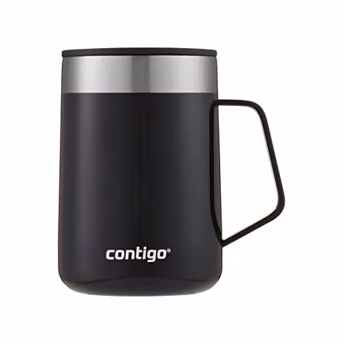 Mug térmico Contigo Streeterville Desk en acero inoxidable con tapa y asa, color negro, 410 ml