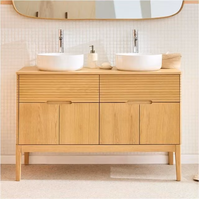 Conjunto de mueble de lavabo doble Alaska de Mob-In con armario alto para baño, An/P/Al: 120 x 45 x 78 cm