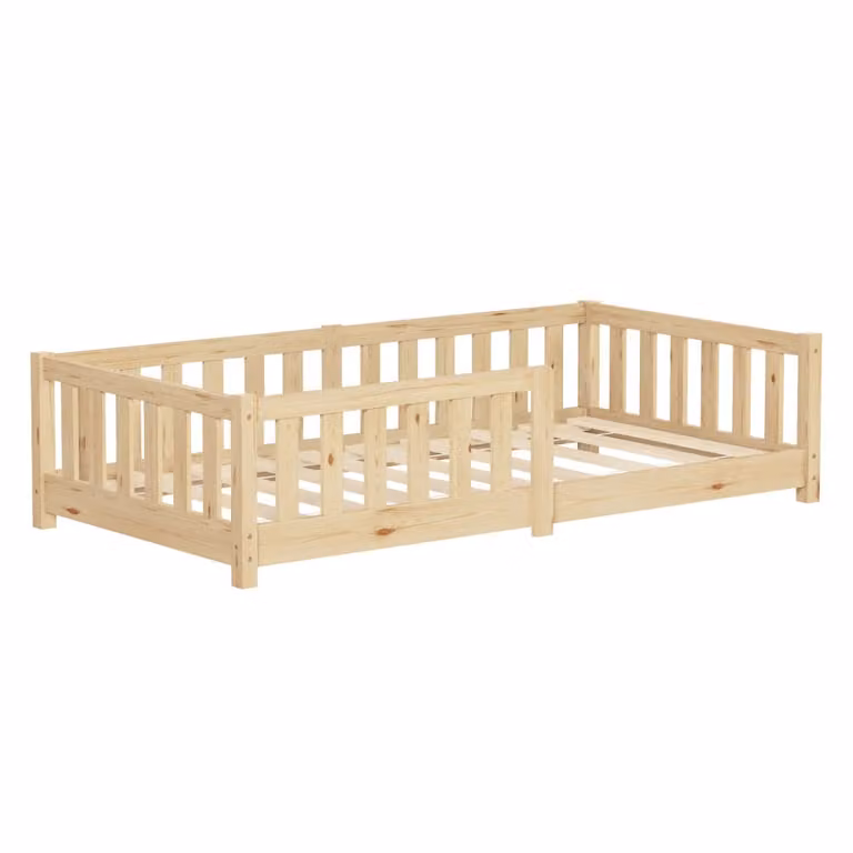 Cama de suelo infantil ML-Design de madera maciza de pino en color beige y marrón, An/P/Al: 160 x 80 x 13,5 cm
