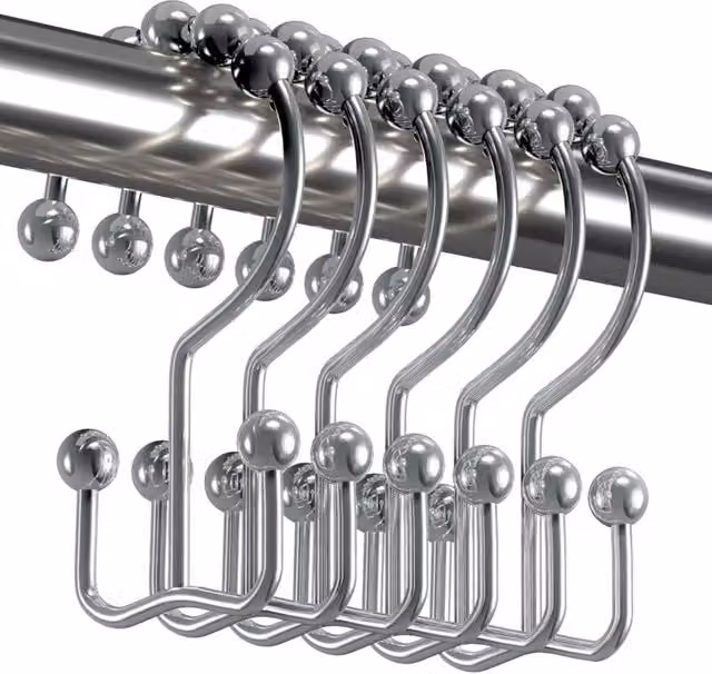 Juego de 12 ganchos y barra para ducha de acero inoxidable FNINIJEDE en color plata y gris