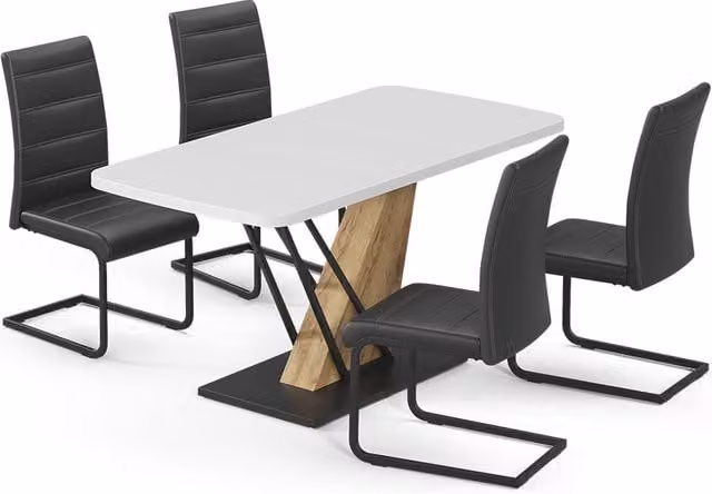 Set de mesa de comedor Vicco Fenaro con 4 sillas, blanco y roble, An/P/Al: 120 x 80 x 76 cm