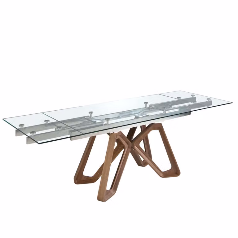 Mesa de comedor extensible rectangular de Angel Cerdá con cristal templado transparente y nogal An/P/Al: 160 x 90 x 76 cm