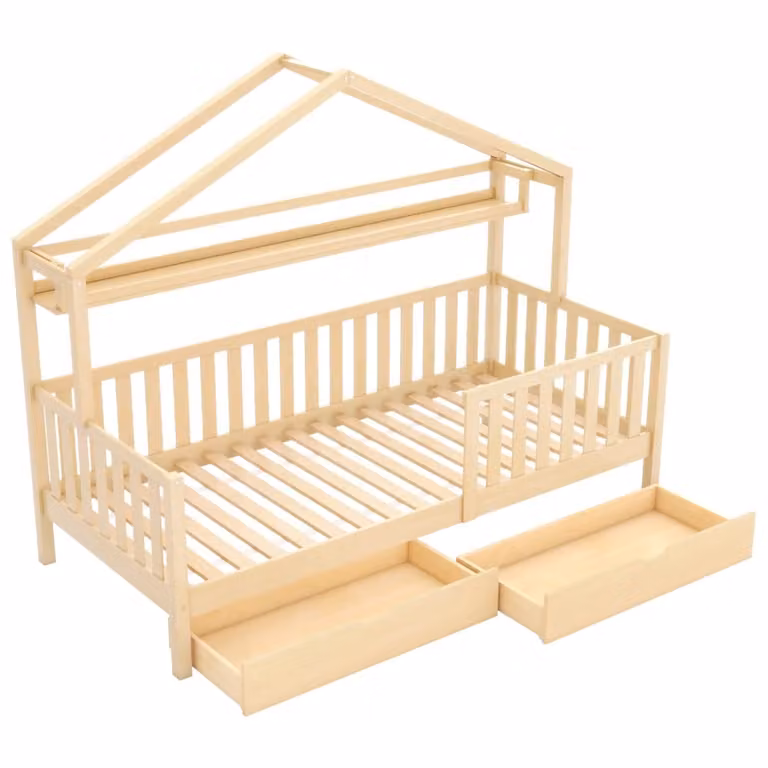 Cama infantil de madera maciza Urban Meuble con diseño de cabina, estante integrado y cajones, An/P/Al: 90 x 200 cm